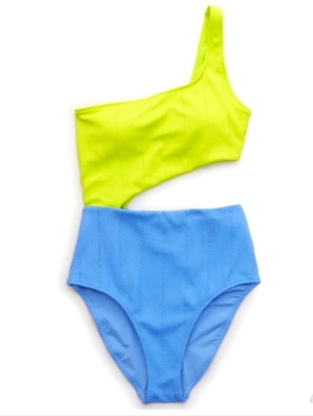 Aerie Crinkle Asymmetrical Cut Out One Piece Swimsuit Neon Lemon Womens Size XL